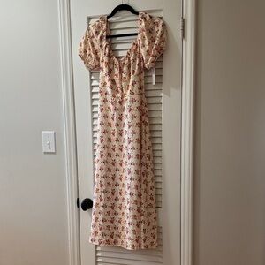 RESA Cream Floral Puff-Sleeve Peasant Top with Pink and Red Flowers